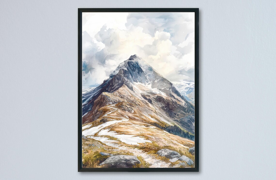 Ben Nevis Snowy Peak Mountain Watercolor Highest Scotland Poster