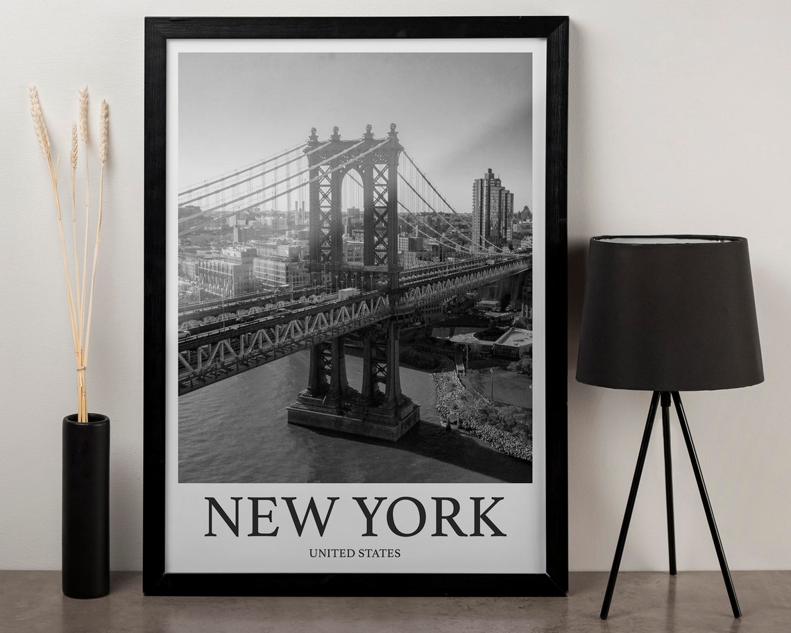 New York City Manhattan Bridge Black White Photography Poster - Image 3