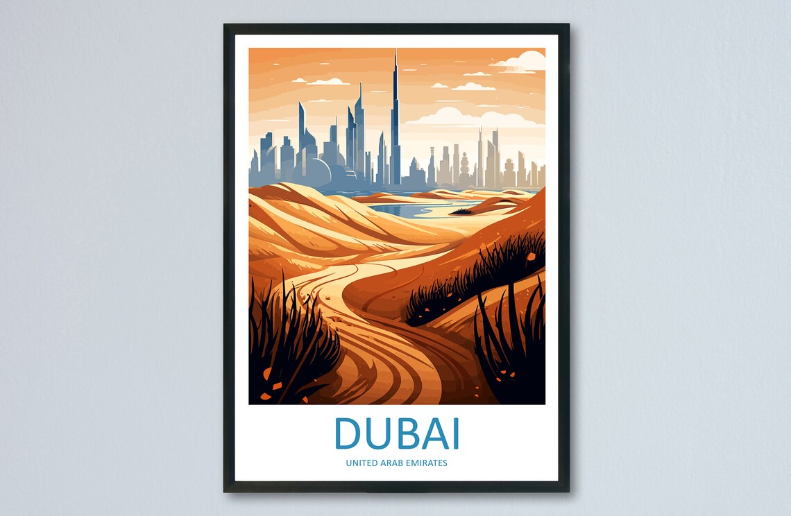 Dubai Travel Poster, United Arab Emirates City View
