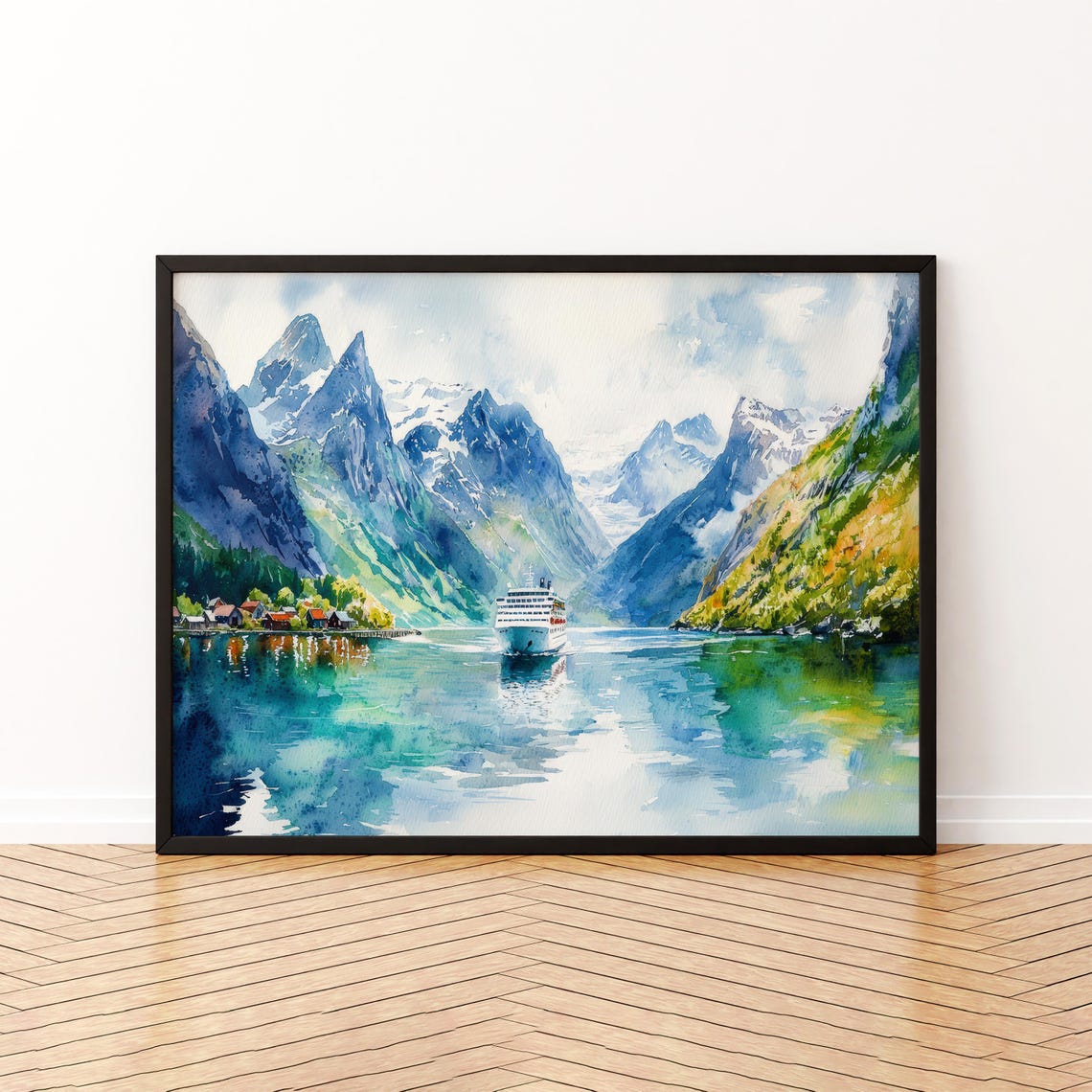 Fjords Watercolor Poster Landscape Wall Art Hanging Home Dcor Gift Lovers Norway