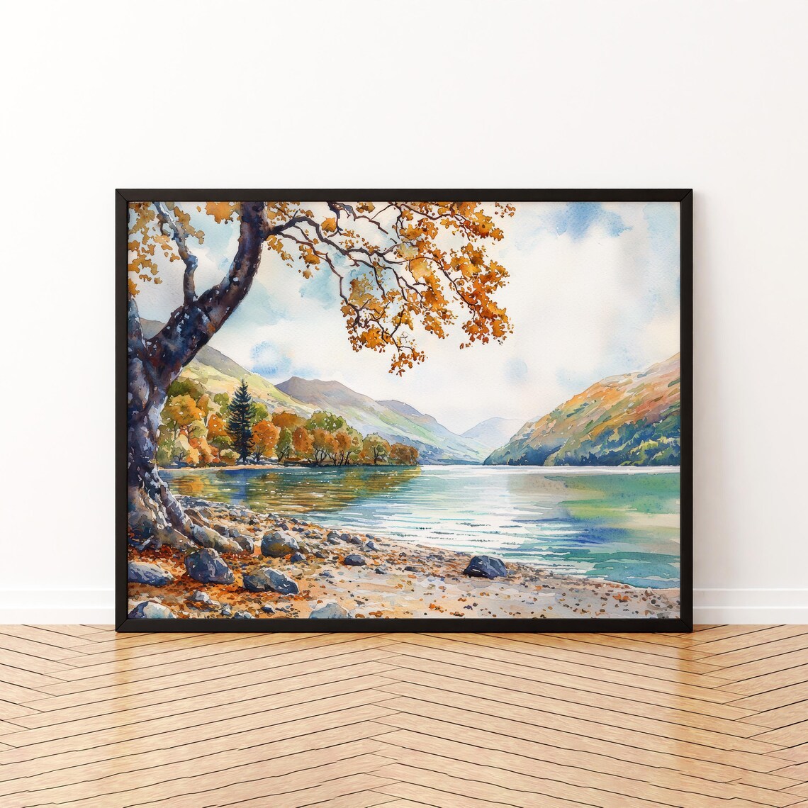 Ullswater Watercolor Poster, England Lake Landscape