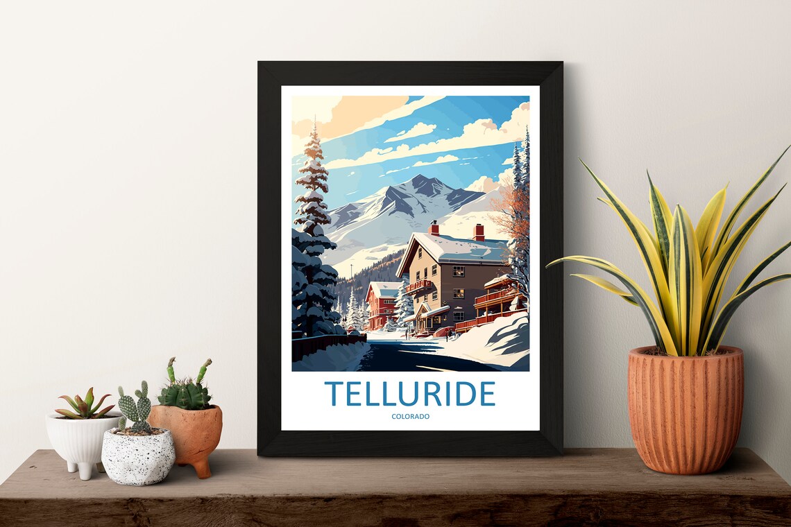 Telluride Colorado Snowy Mountain Town Ski Travel Poster Scene - Image 3