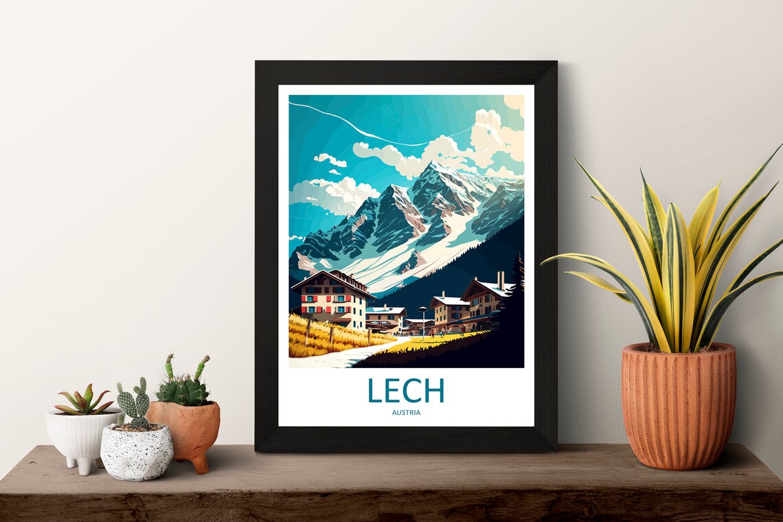 Lech Austria Alpine Village Snowy Peaks Ski Resort Travel Poster - Image 3