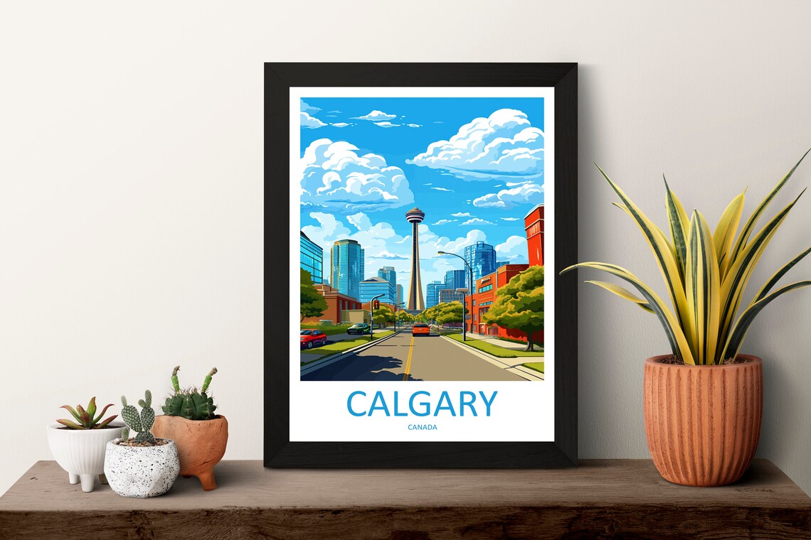 Calgary Tower Above Sunny Downtown Street Canada Travel Poster - Image 3