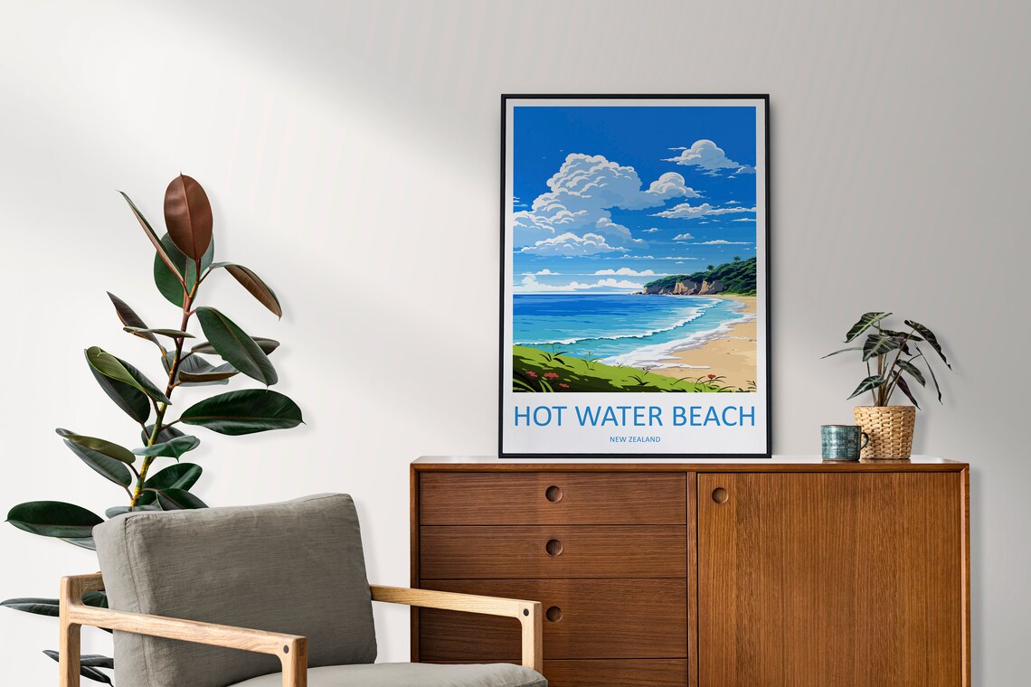 Hot Water Beach Travel Print Wall Art Hot Water Beach Wall Hanging Home Dcor Hot Water Beach Gift Art Lovers New Zealand Travel Poster - Image 2