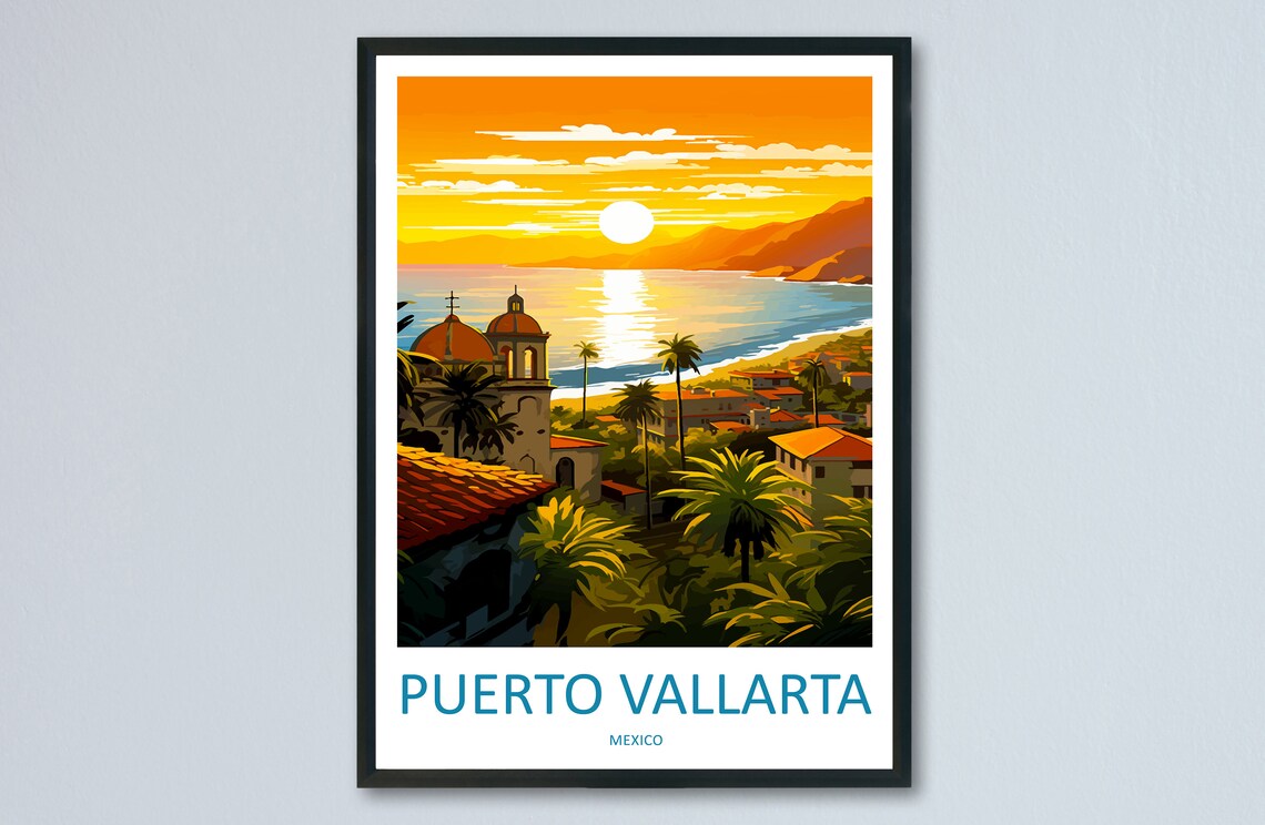 Puerto Vallarta Mexico Sunset Beach Coastal Travel Poster Art