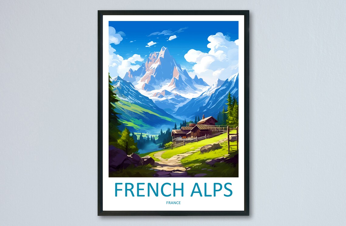French Alps Travel Poster, France Wall Art