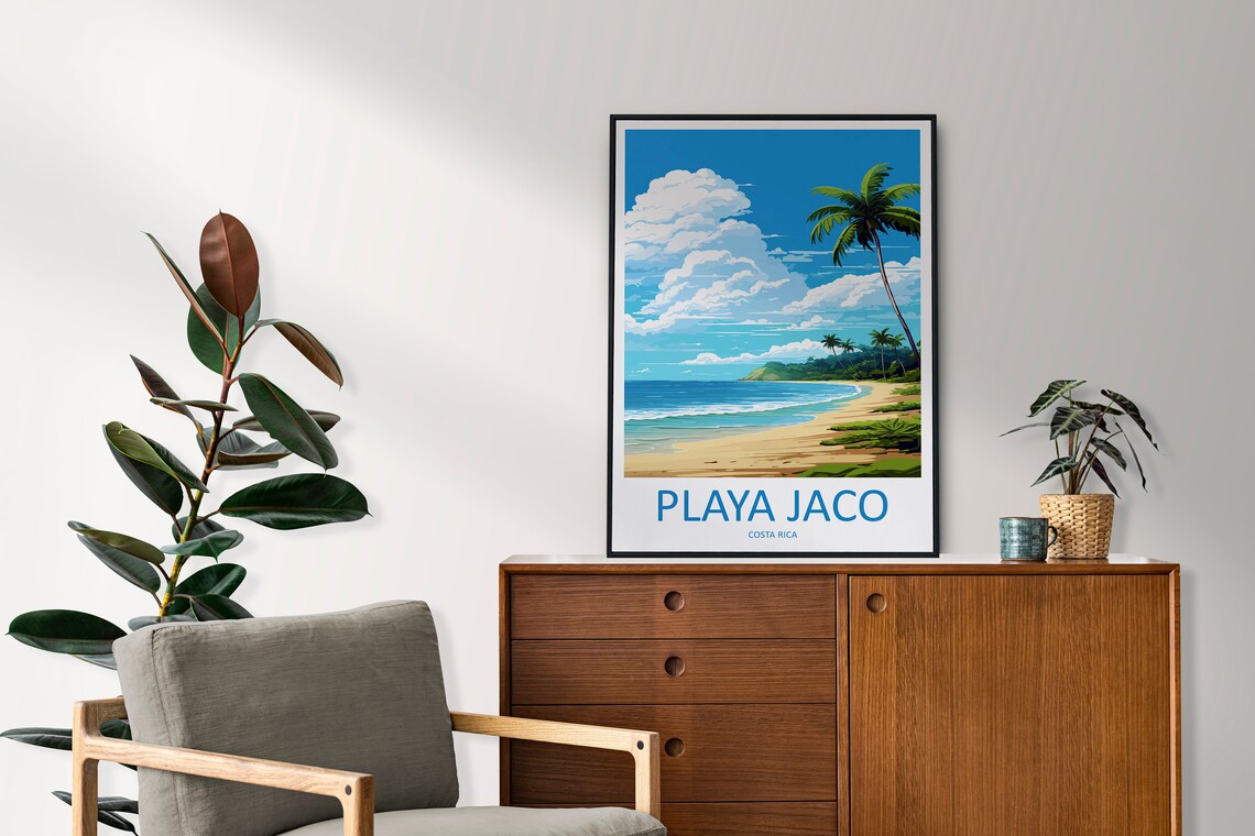 Playa Jaco Tropical Beach Palm Trees Vintage Costa Rica Travel Poster - Image 2