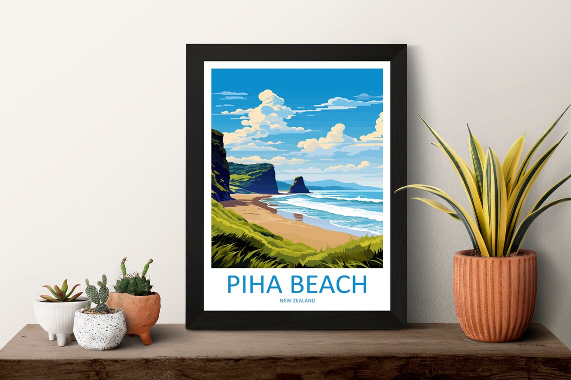 Piha Beach Travel Poster, New Zealand Coastal Art - Image 3
