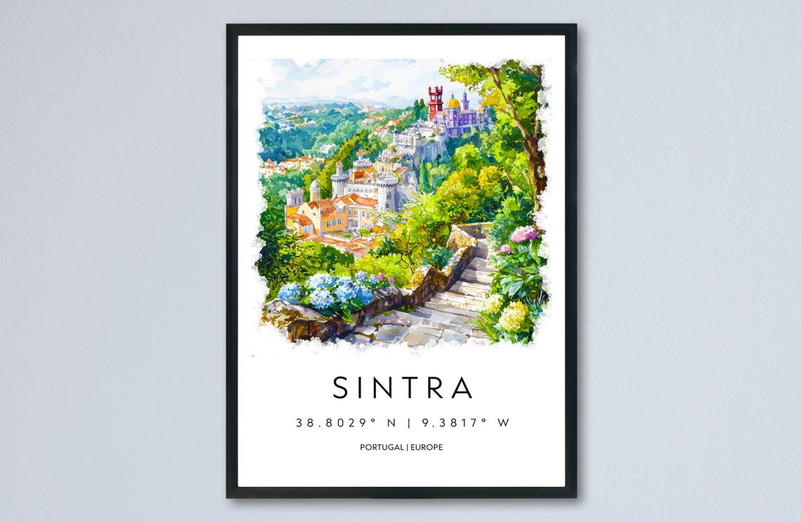 Sintra Portugal Castle Hill Watercolor Travel Souvenir Poster