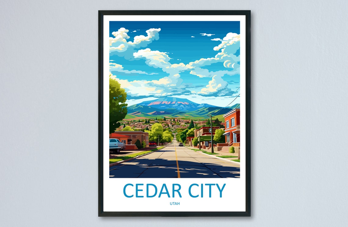 Cedar City Utah Main Street Mountain Backdrop Sunny View Poster