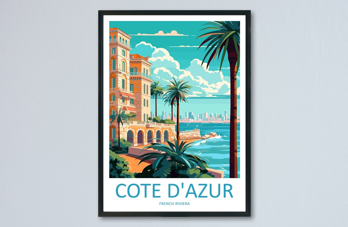 Cote Dazur Travel Poster, France Wall Art Print