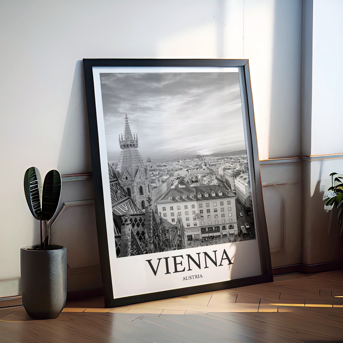 Vienna Austria Black and White St Stephens Cathedral City View Poster - Image 2