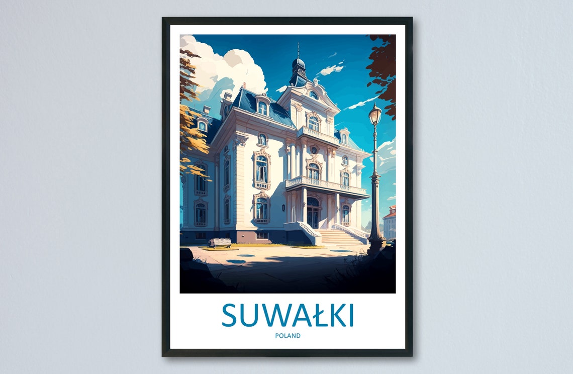 Suwalki Poland White Neoclassical Palace Villa Sunny Day Travel Poster