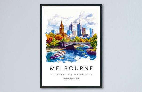 Melbourne Watercolor Poster Wall Art Hanging Home Dcor Gift Lovers Australia