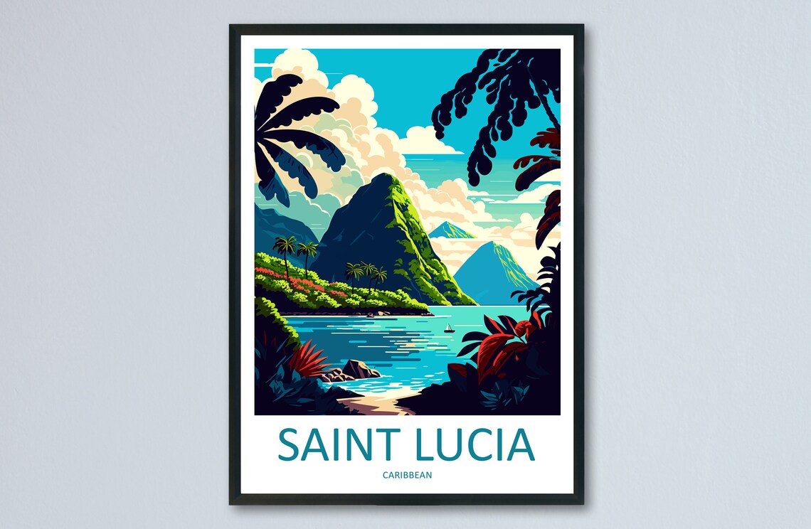 Saint Lucia Travel Poster, Caribbean Wall Art
