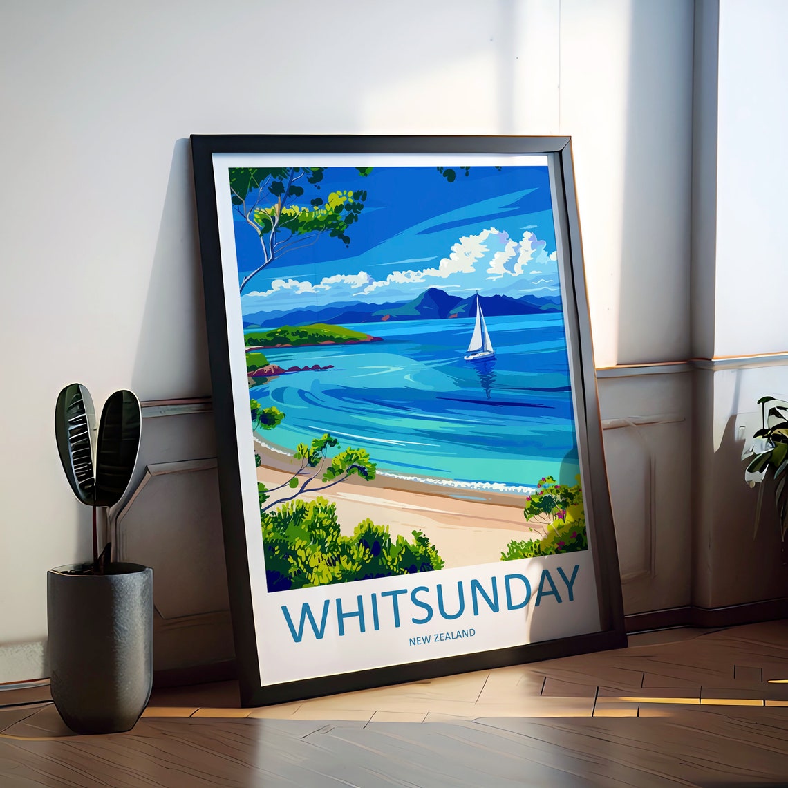 Whitsunday Turquoise Bay Sailboat Sparkling Seaside Travel Poster - Image 2