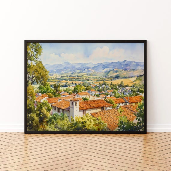 San Luis Obispo Watercolor Poster Slo Travel Print Central Coast Painting City Wall Art Usa Decor Souvenir