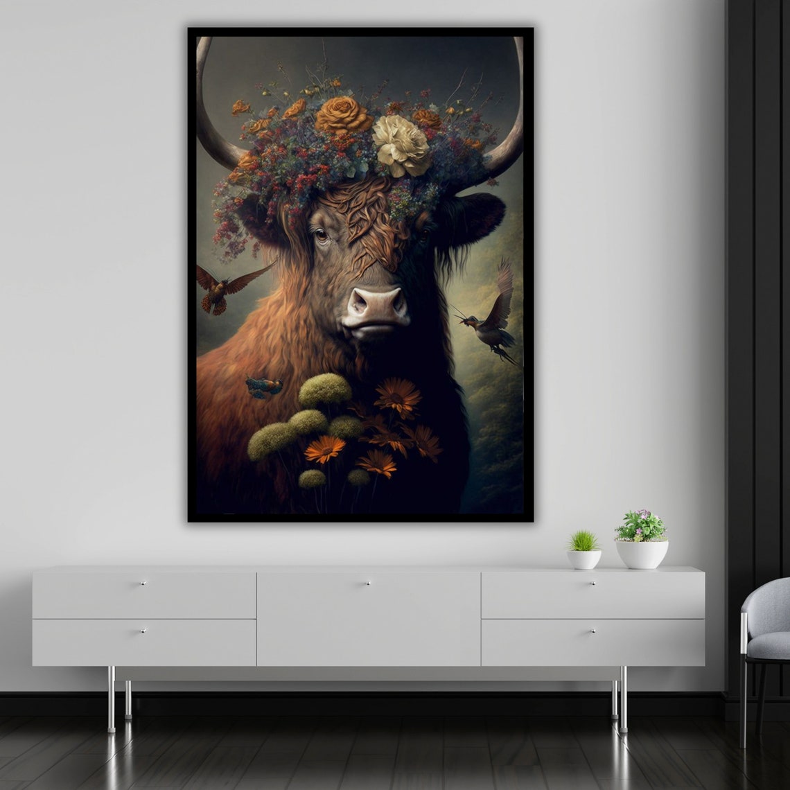 Bull Art Ready To Hang Wall Decor Animal Art Farmhouse Decor - Image 5