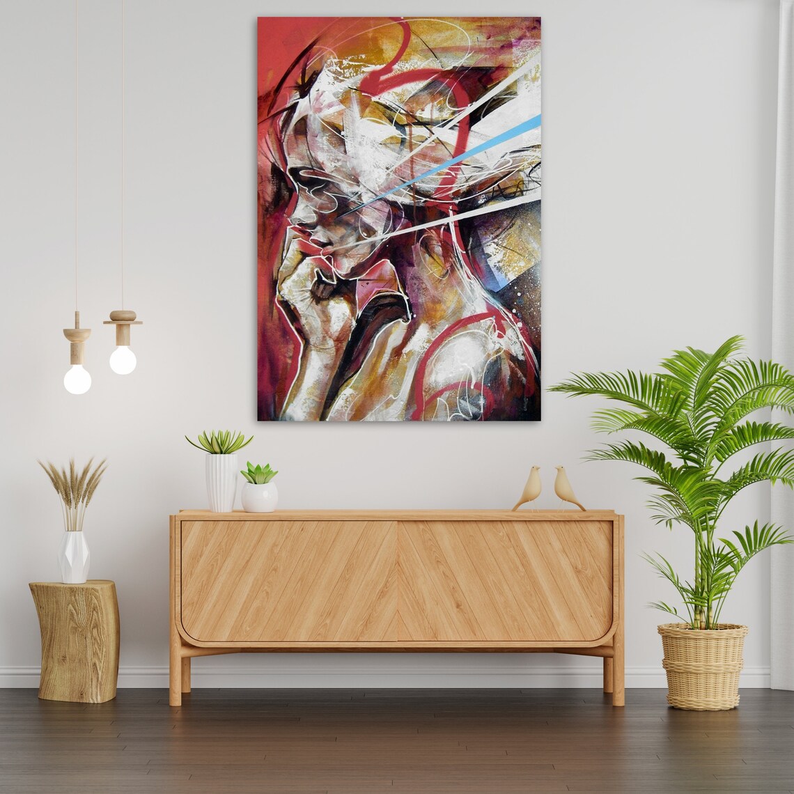 Abstract Woman Profile Bold Red White Dynamic Expressive Portrait Art Print - Image 3