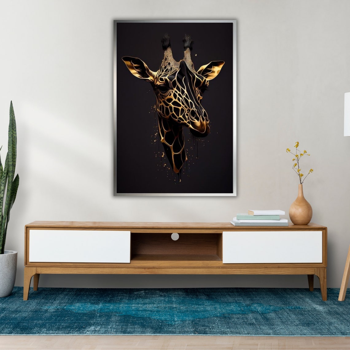 Golden Giraffe Head On Dark Background Elegant Modern Wildlife Poster - Image 2