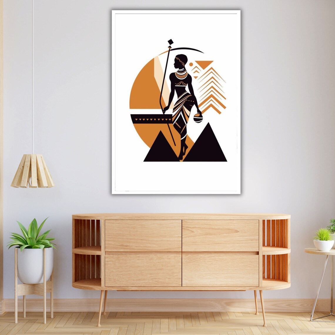 African Woman Silhouette Staff Geometric Sun Boho Tribal Wall Art - Image 4