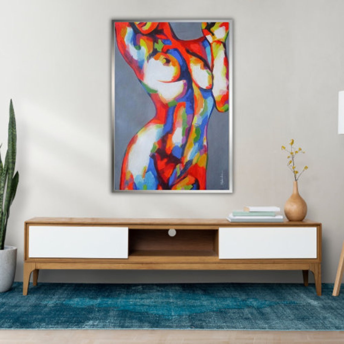 Vibrant Abstract Nude Torso Multicolor Bold Brushstroke Body Art Print - Image 3