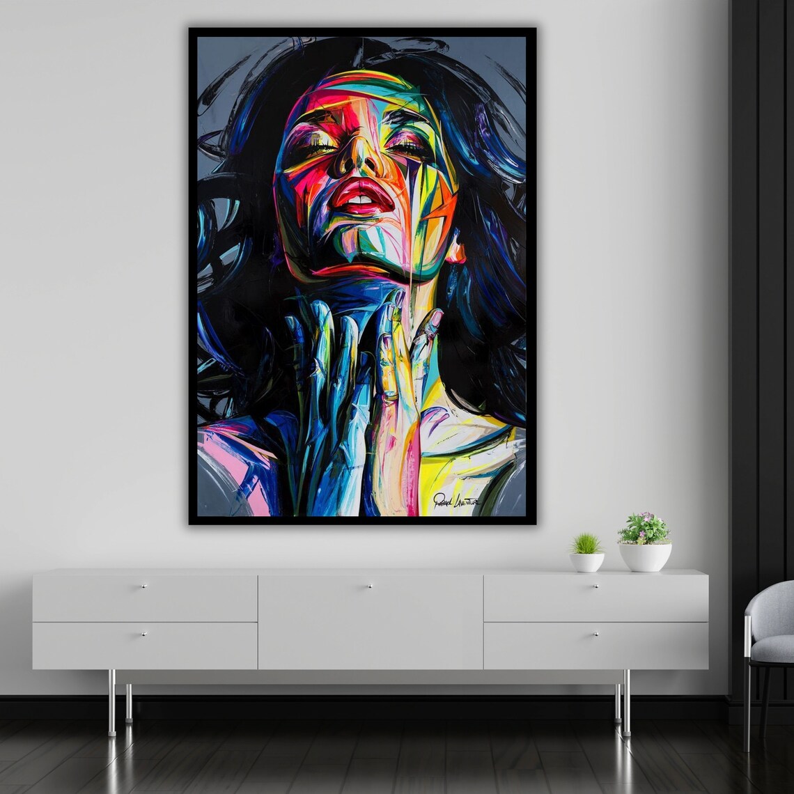 Neon Pop Art Woman Portrait Vivid Pink Blue Face Paint Wall Art - Image 4