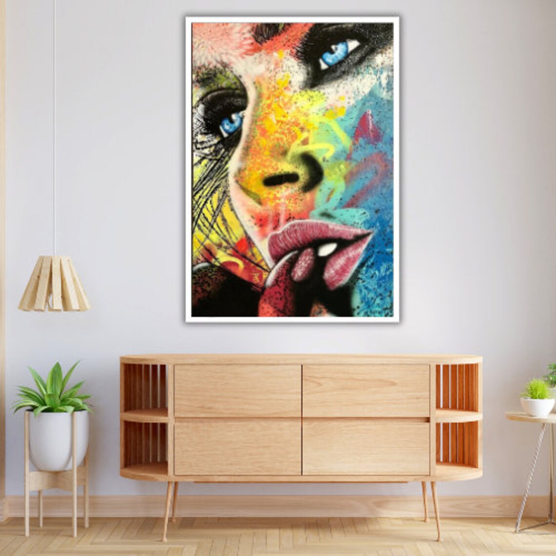 Pop Art Woman Face Close Up With Finger To Lips Graffiti Style Art Print - Image 4
