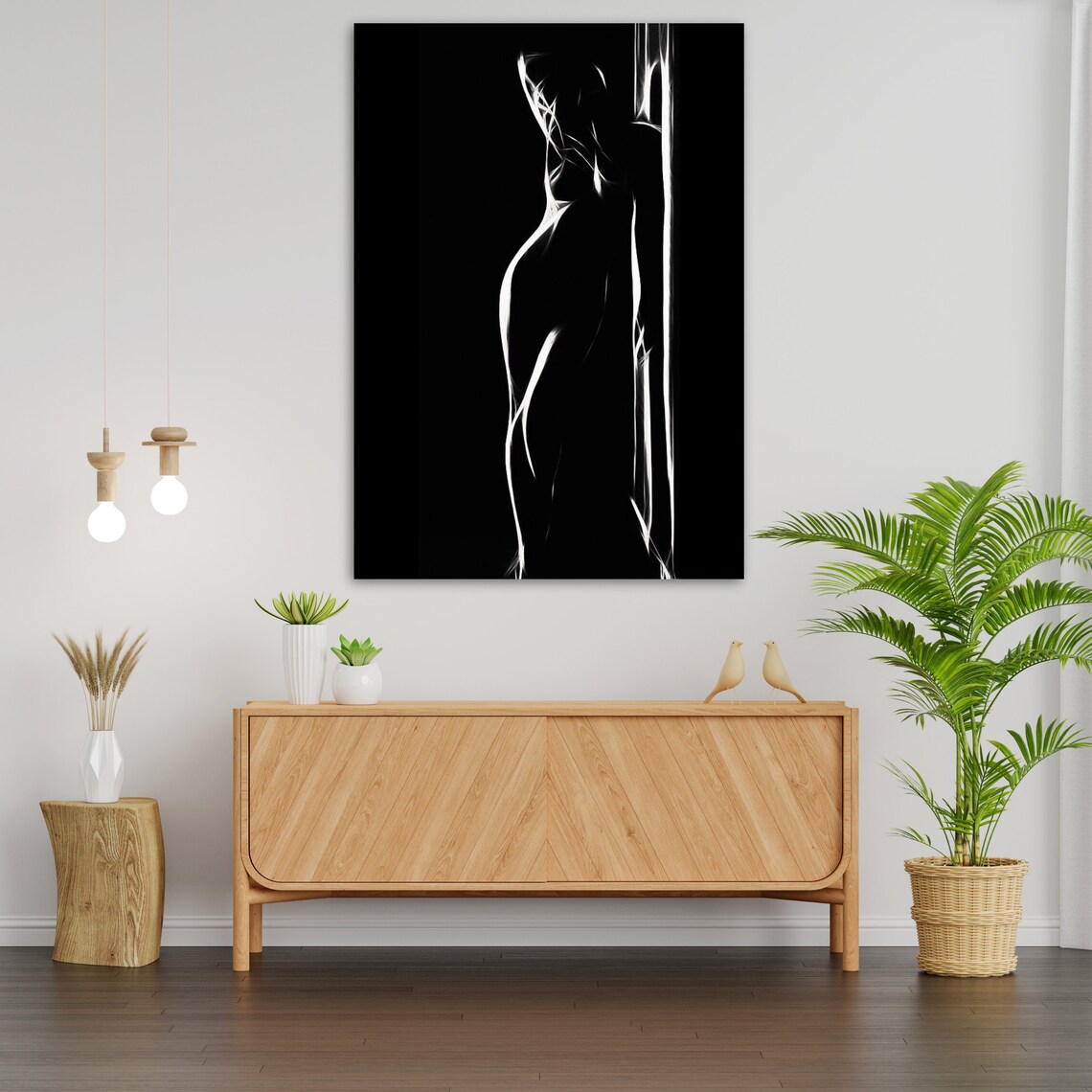 Minimalist White Line Female Silhouette Black Background Elegant Modern Print - Image 3
