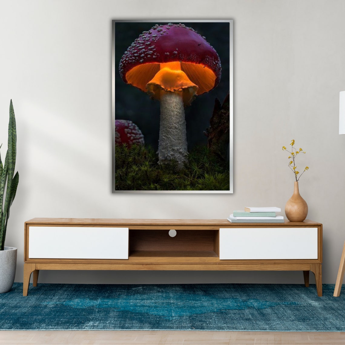 Glowing Red Fly Agaric Mushroom Dark Forest Magical Macro Art Print - Image 3