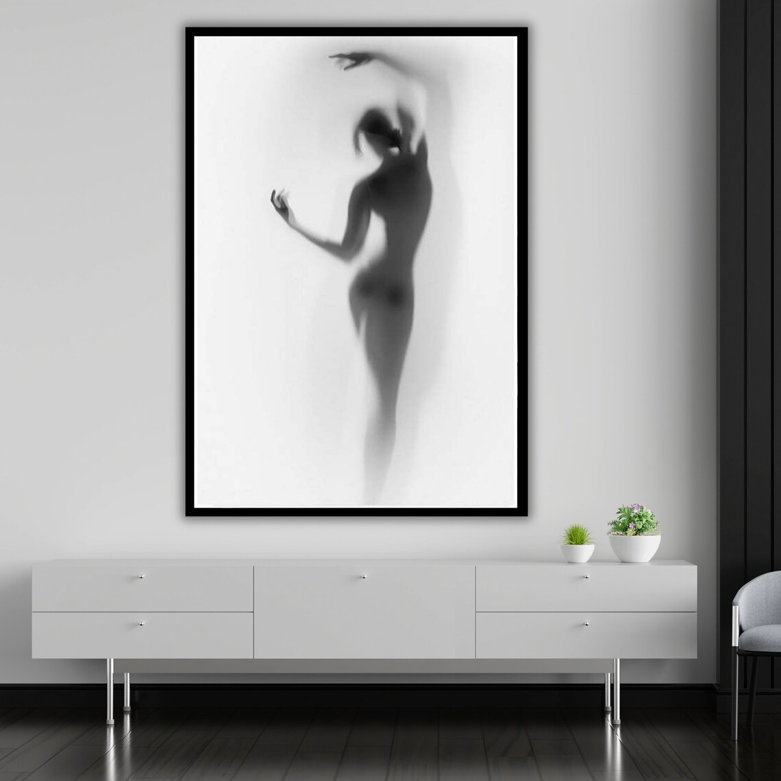 Blurred Dancing Woman Silhouette Behind Glass Black And White Art Poster - Image 5