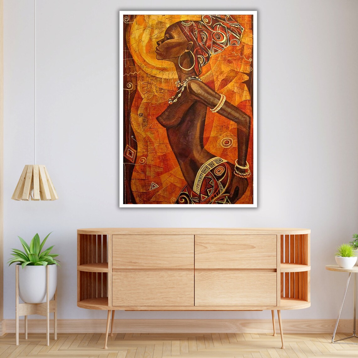 African Woman Portrait In Warm Orange Tones With Headwrap Ethnic Wall Art - Image 4