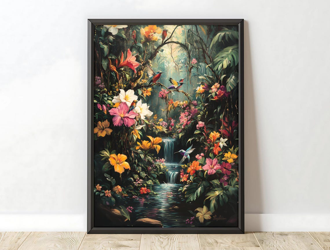Tropical Floral Wall Art Botanical Print Boho Poster Nature And Butterfly Decor Large Wall Art