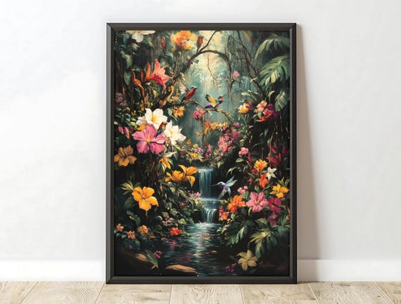 Tropical Floral Wall Art Botanical Print Boho Poster Nature And Butterfly Decor Large Wall Art
