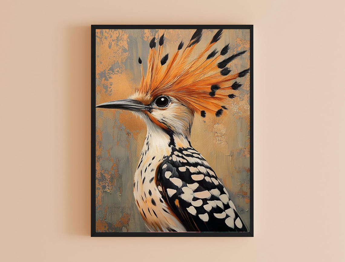 Eurasian Hoopoe Bird Portrait Orange Crest Rustic Wildlife Art Poster - Image 4