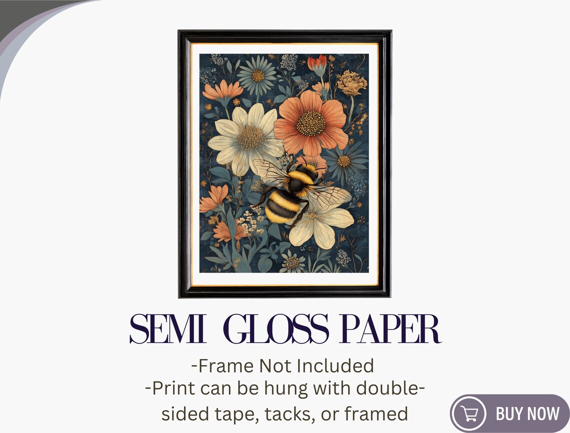 Bumble Bee Vintage Botanical Wall Art Dark Floral Daisy Print Poster - Image 6