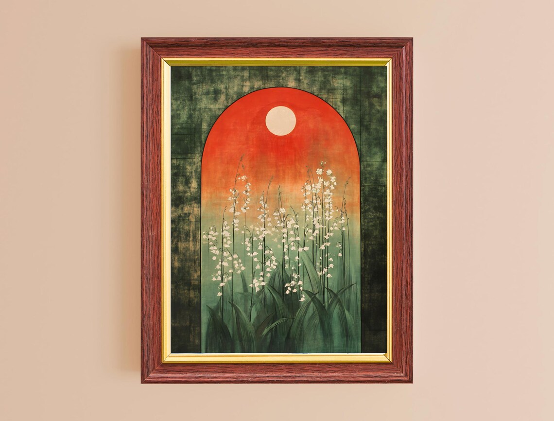 Crimson Sun Arch Lily of the Valley Blooms Vintage Print Poster - Image 2