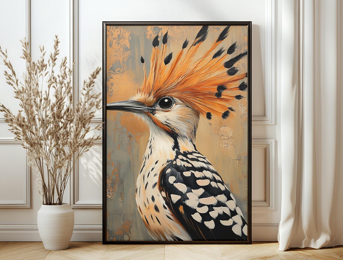 Eurasian Hoopoe Bird Portrait Orange Crest Rustic Wildlife Art Poster