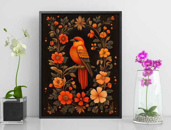 Mexican Wall Art Vintage Large Botanical Bird Print Dark Art Bedroom Decor Unique Housewarming Gift