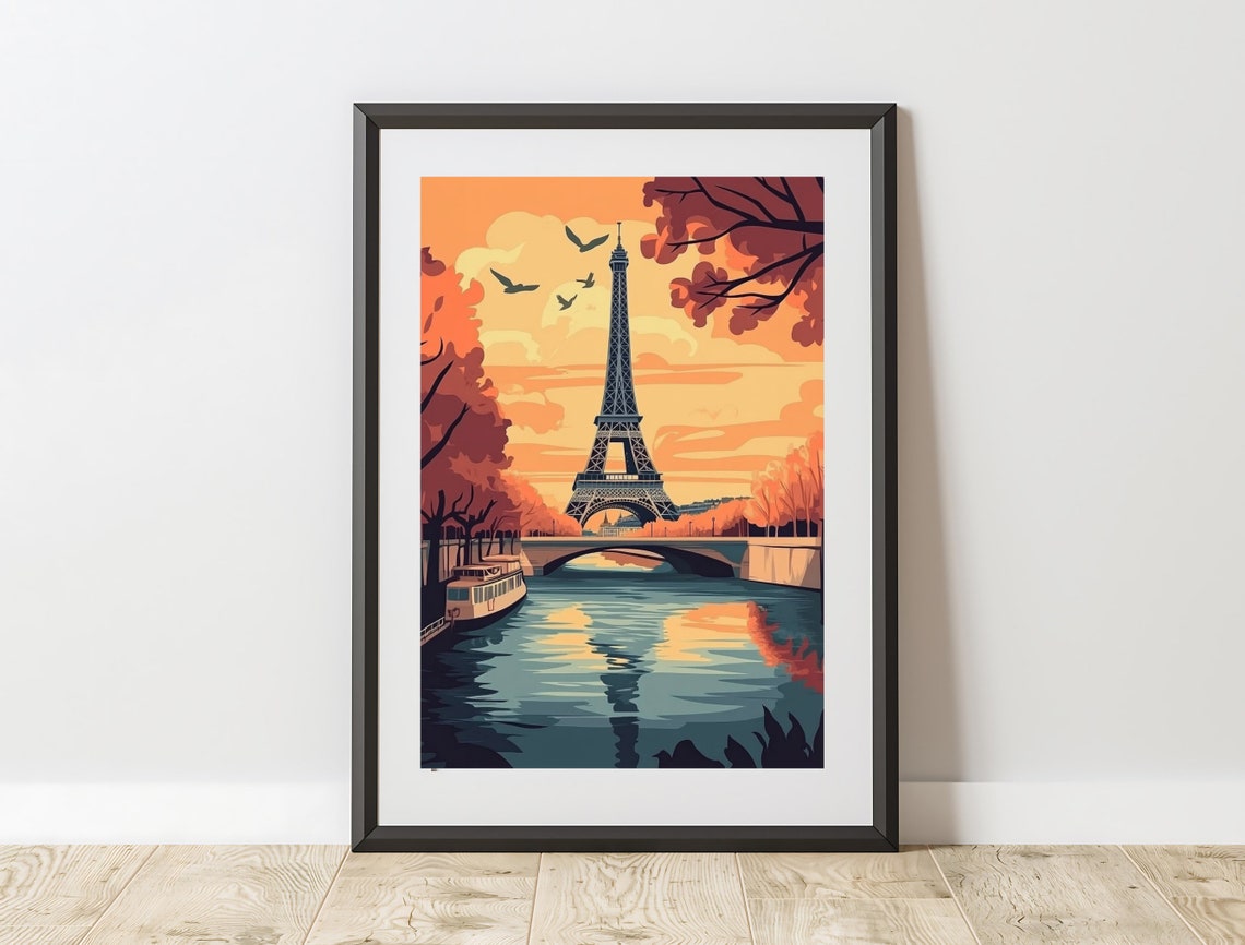 Paris Eiffel Tower Sunset Seine River Vintage Travel Art Poster Print - Image 4