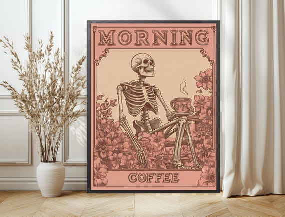 Coffee Bar Cart Print Cute Wall Art Decor Watercolor Sign Aesthetic Cafe Quotes Unique Kitchen Artwork Menu