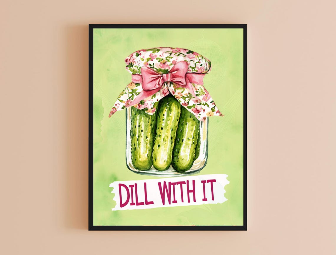 Dill With It Mason Jar Pickles Pink Bow Kitchen Humor Poster - Image 4