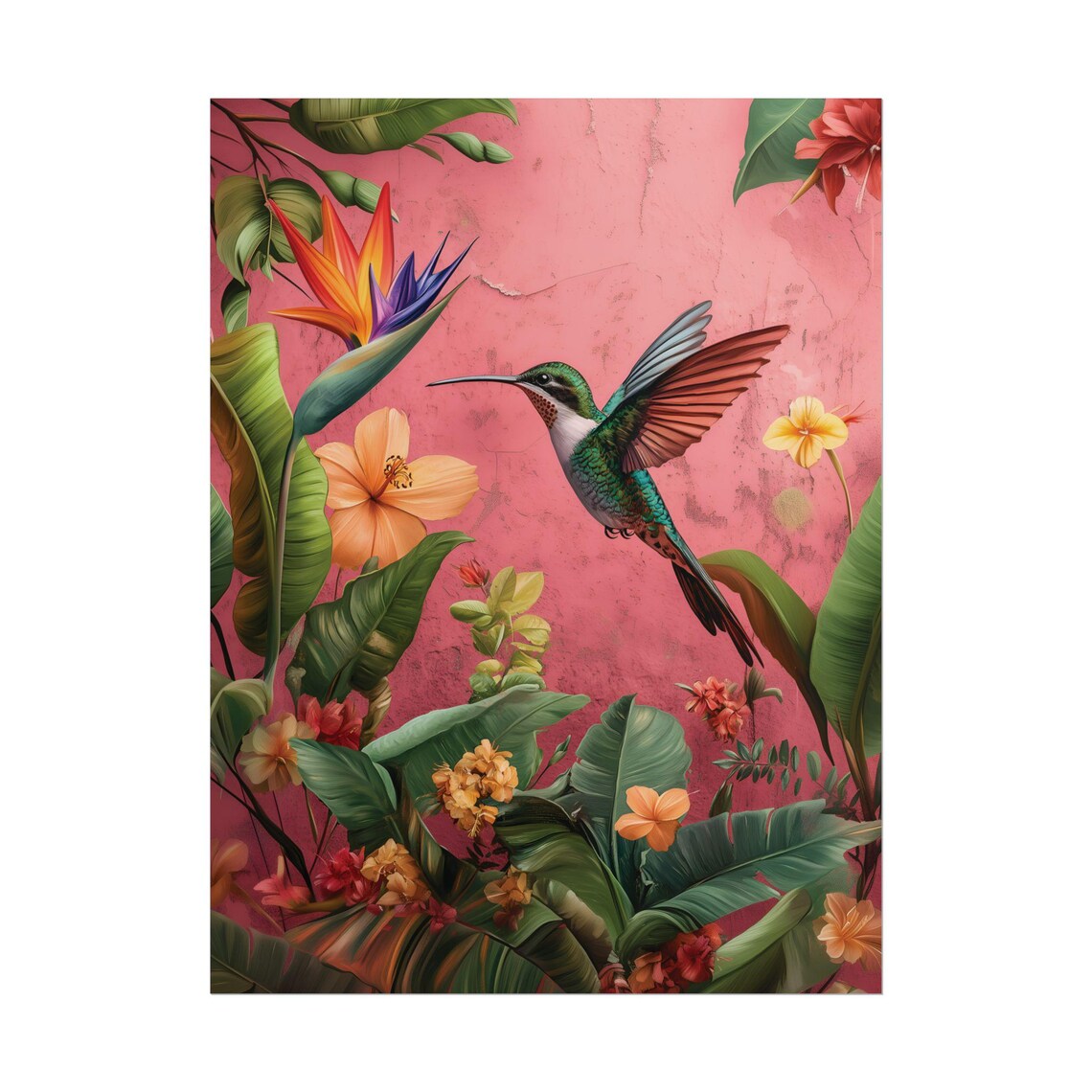 Hummingbird Bird of Paradise Pink Tropical Flower Garden Print - Image 2