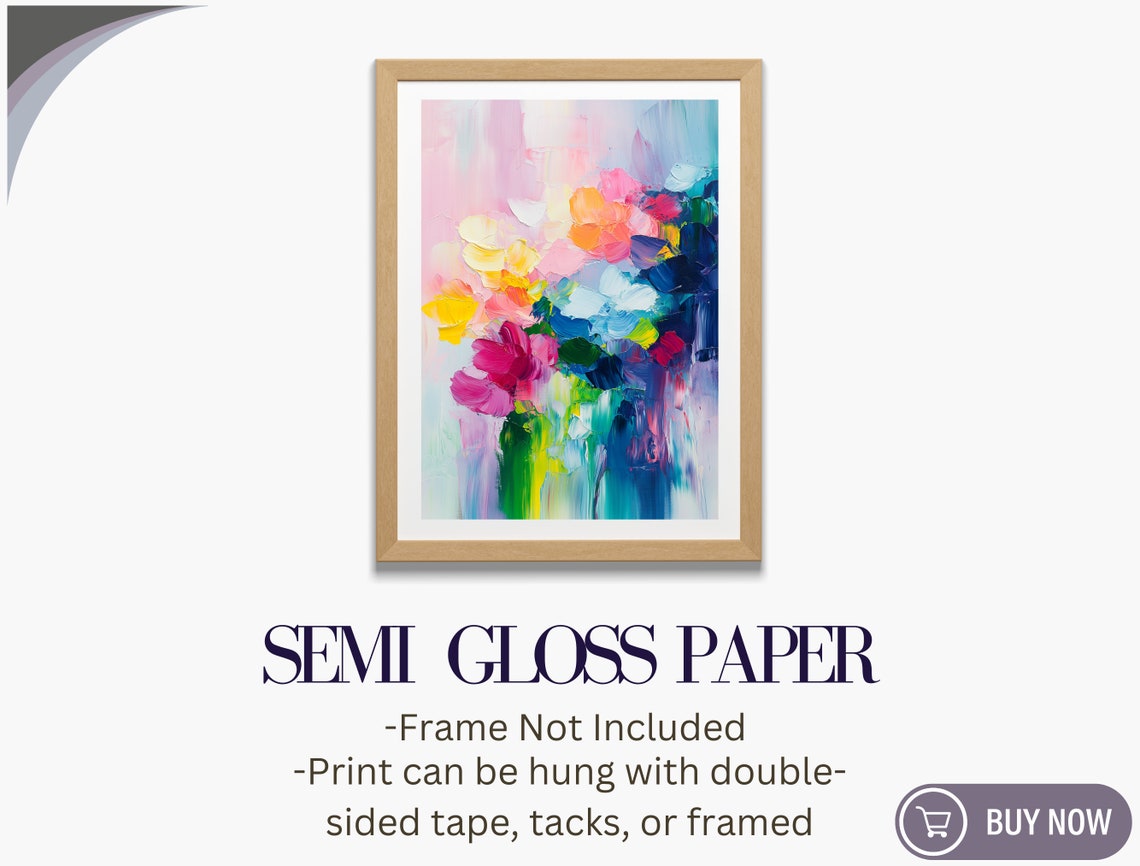 Abstract Flower Bouquet Impasto Pink Yellow Teal Dopamine Art Poster - Image 6