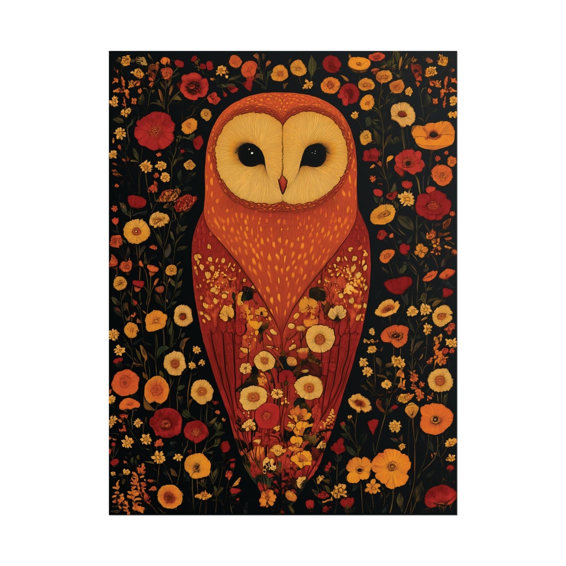 Barn Owl Among Autumn Flowers Moody Dark Floral Wall Art Print - Image 2