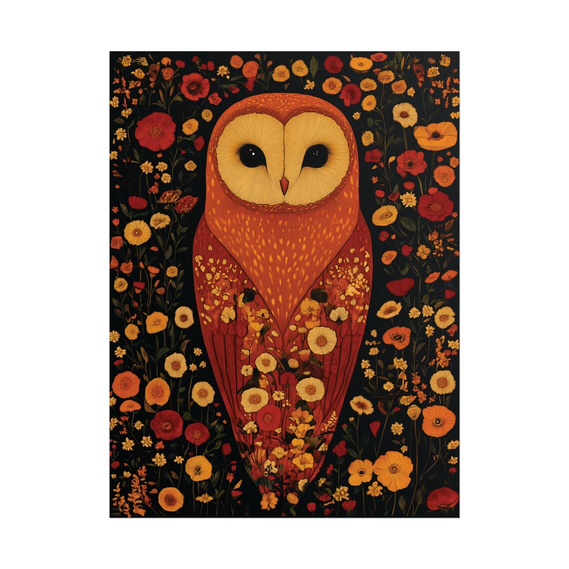 Barn Owl Autumn Wildflowers Dark Botanical Vintage Animal Art Poster - Image 2