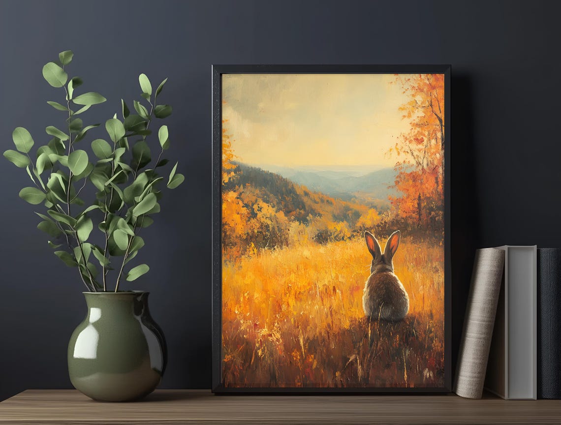 Rabbit Autumn Meadow Golden Fall Valley Vintage Wildlife Art Poster - Image 6
