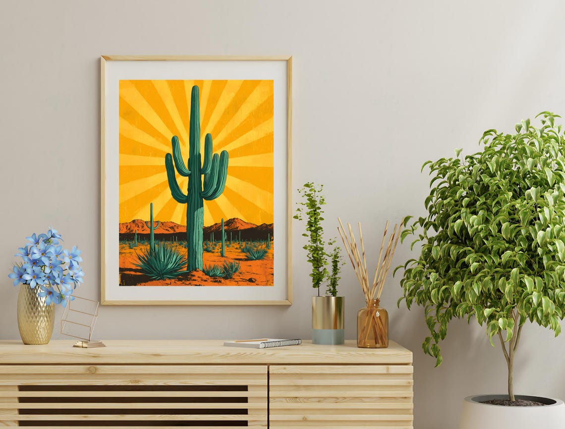 Saguaro Cactus Desert Sunburst Retro Travel Poster Arizona Wall Art - Image 2