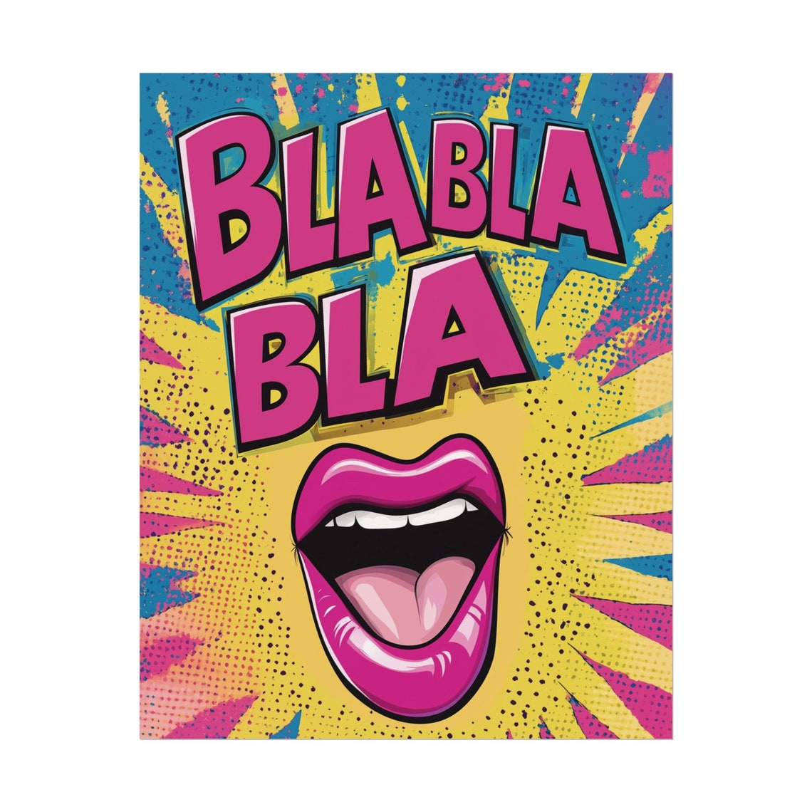 Blah Blah Blah Pop Art Pink Mouth Comic Style Retro Colorful Wall Art - Image 2